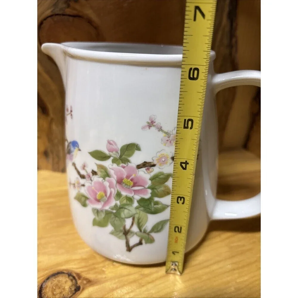 Vintage Japanese Takahashi Chinoiserie Pitcher Blue Bird & Flowers Asian EUC